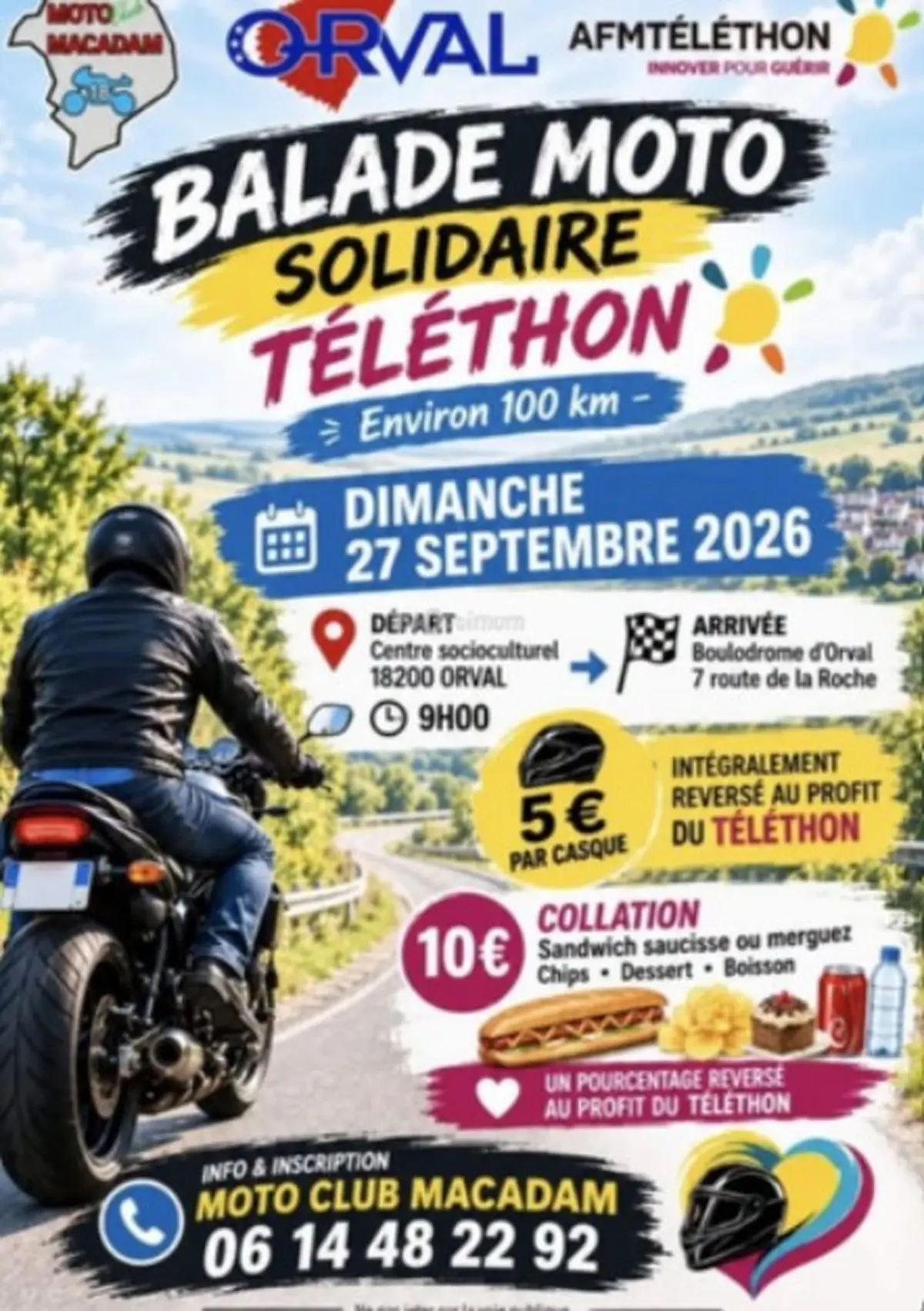 Balade moto solidaire Téléthon Orval