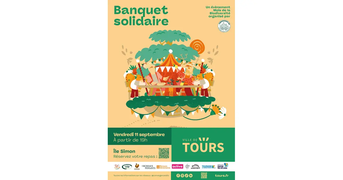 Affiche Banquet Festif et Solidaire 2026 à Tours : repas solidaire, convivialité et lien social