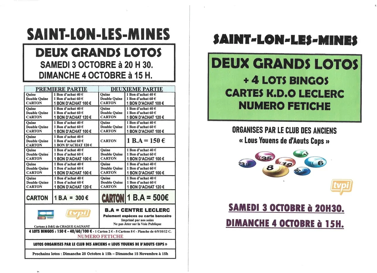Deux supers lotos bingos avec fétiche