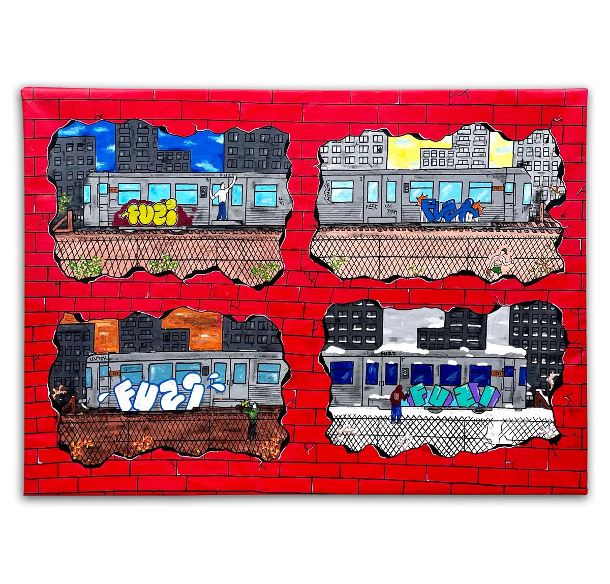 4 Seasons, Same Action. Mixed media on canvas. 55 x 76. 2023.
