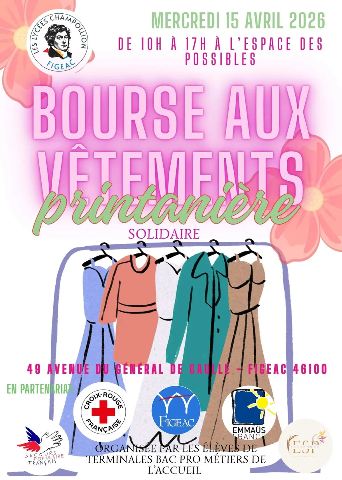 Bourse aux vêtements solidaire, édition printanière à l'Espace des Possibles à Figeac