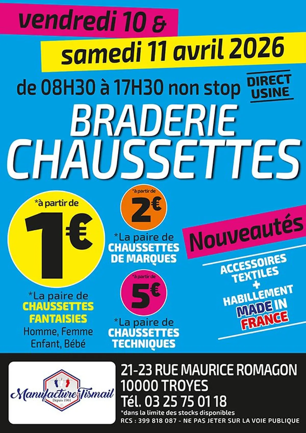 Braderie chaussettes direct usine Tismail