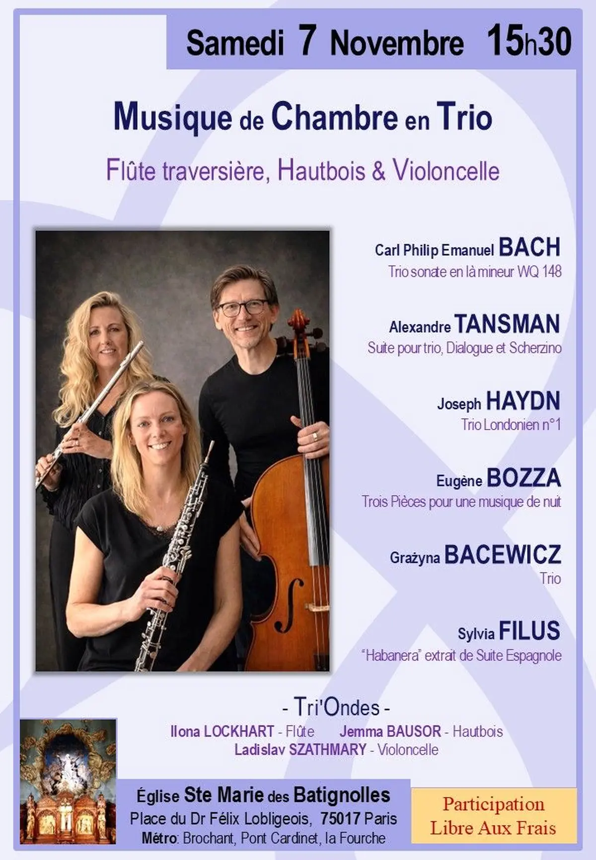 Musique de Chambre : Flute traversière, Hautbois & Violoncelle 