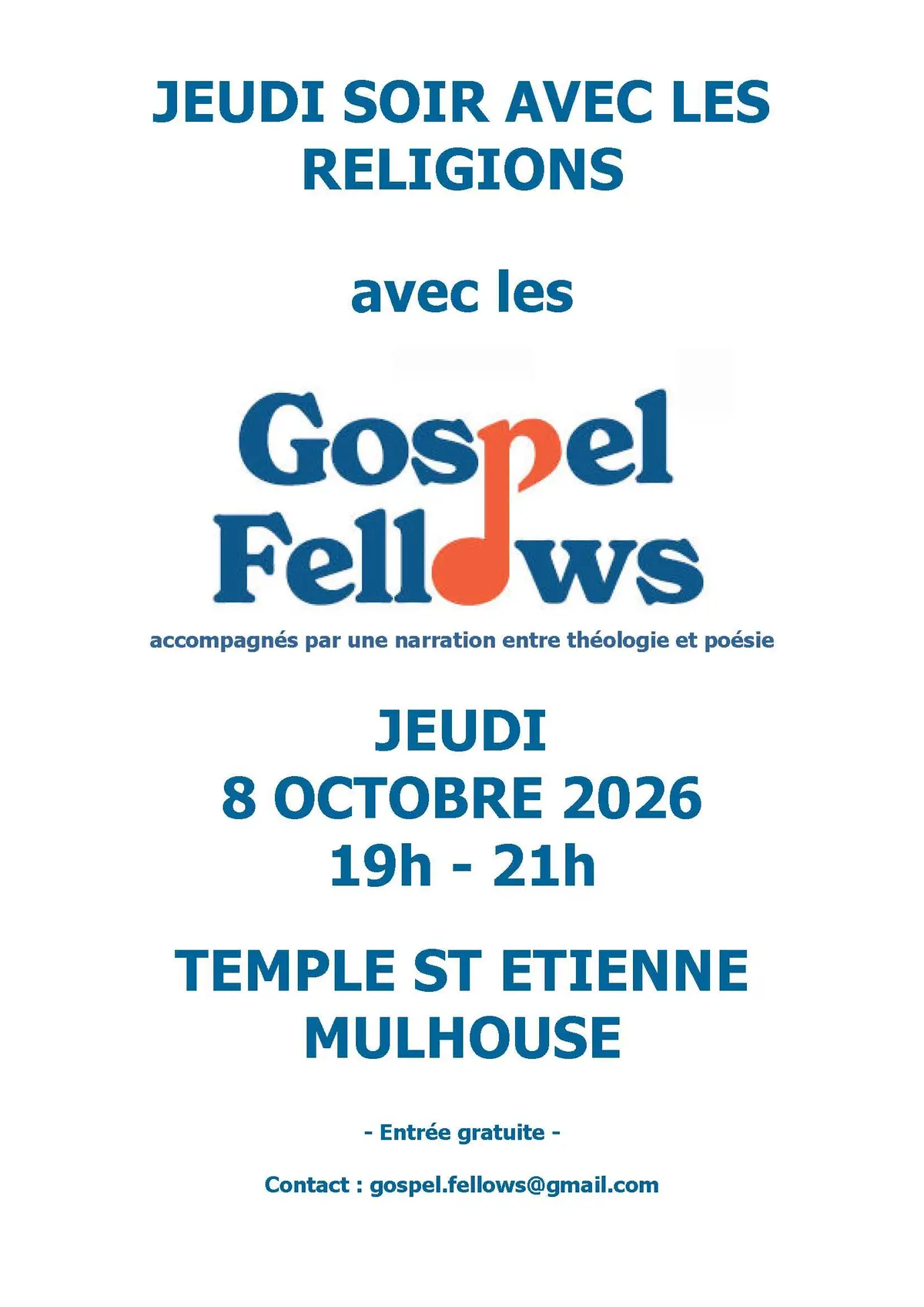 Accueil musical & narratif au temple St-Etienne (Jeudi soir avec les religions)