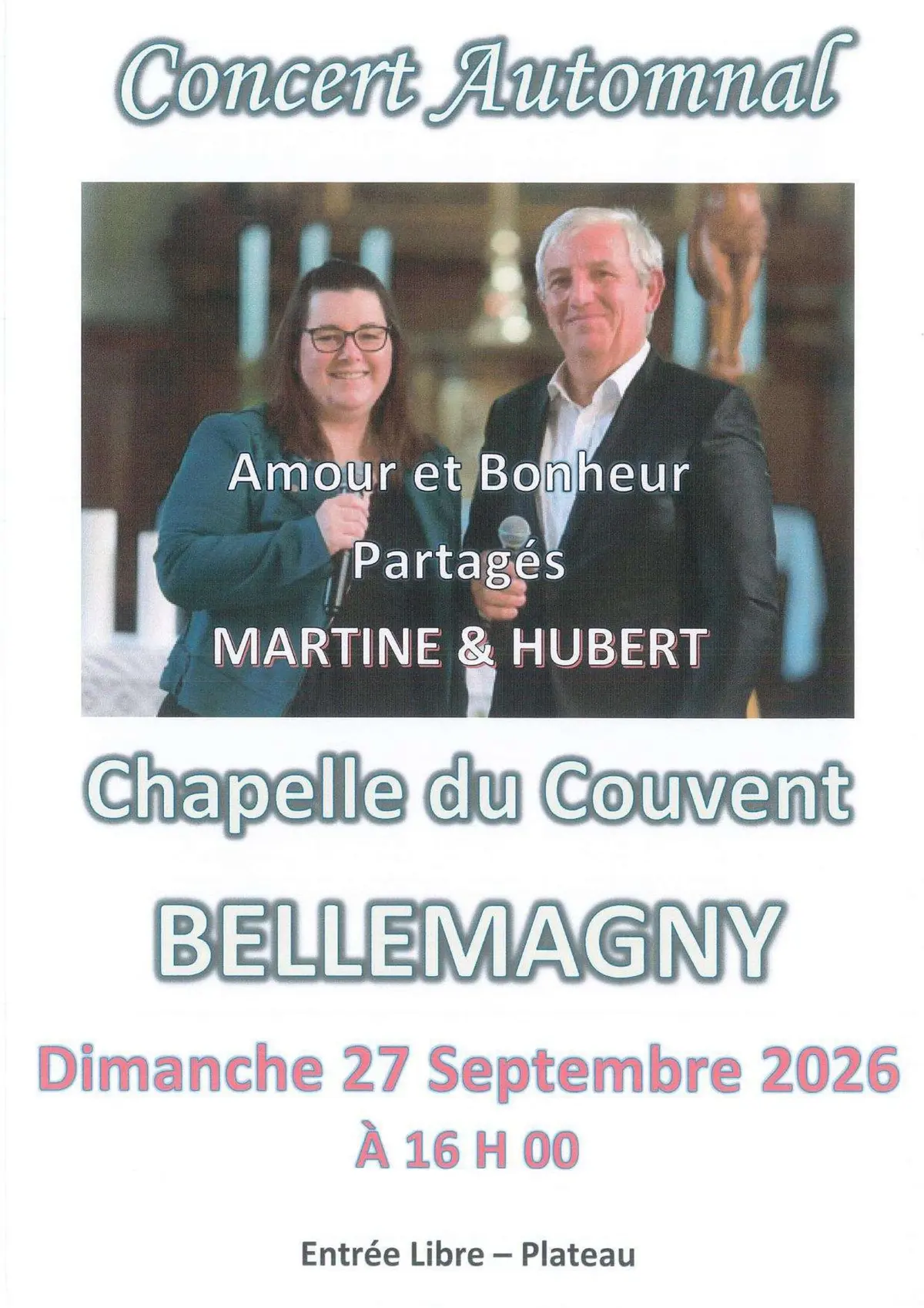 AMOUR et BONHEUR partagés - Dimanche 27 Septembre 2026 - Couvent de Bellemagny