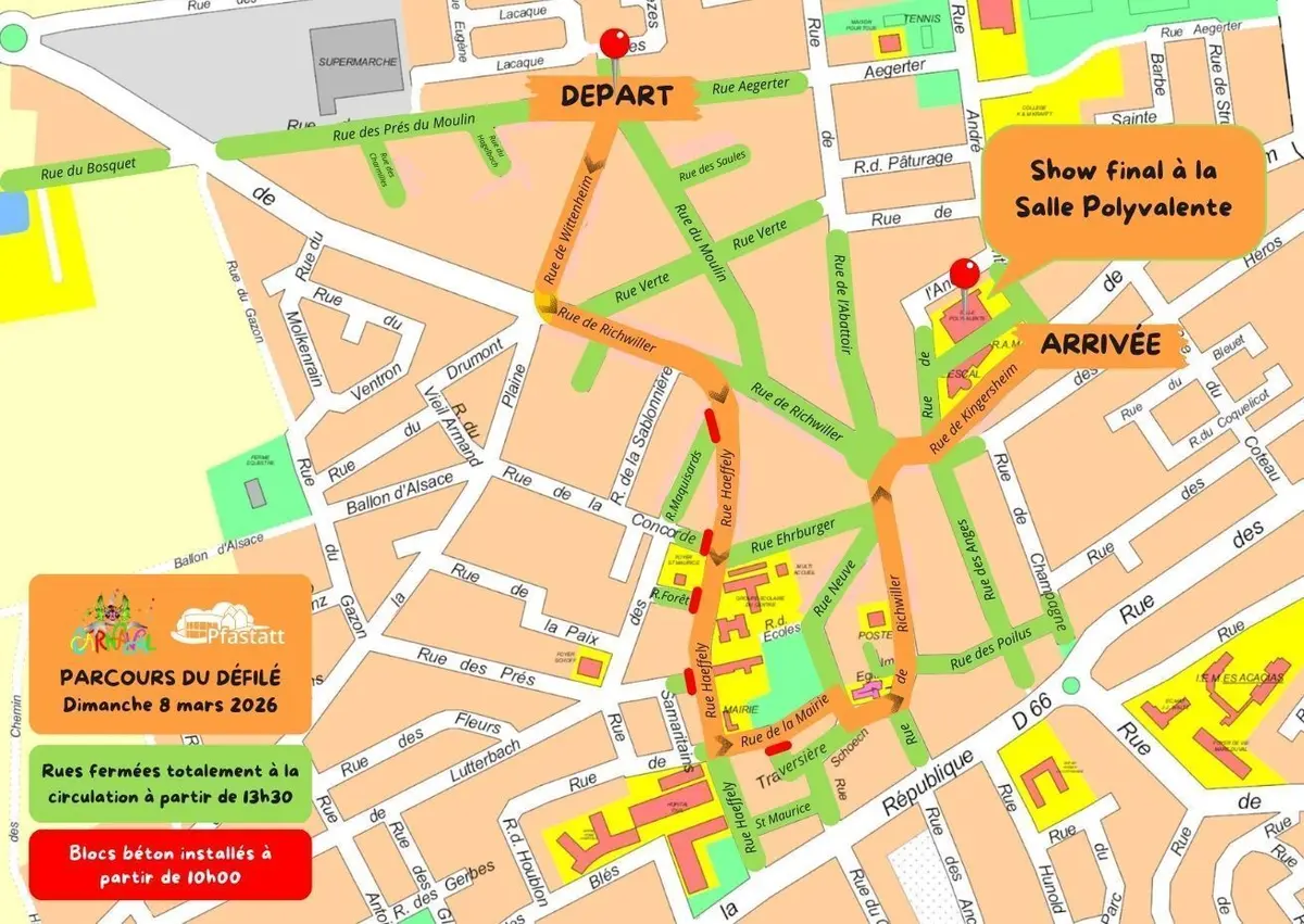 Parcours 2026 du carnaval de Pfastatt