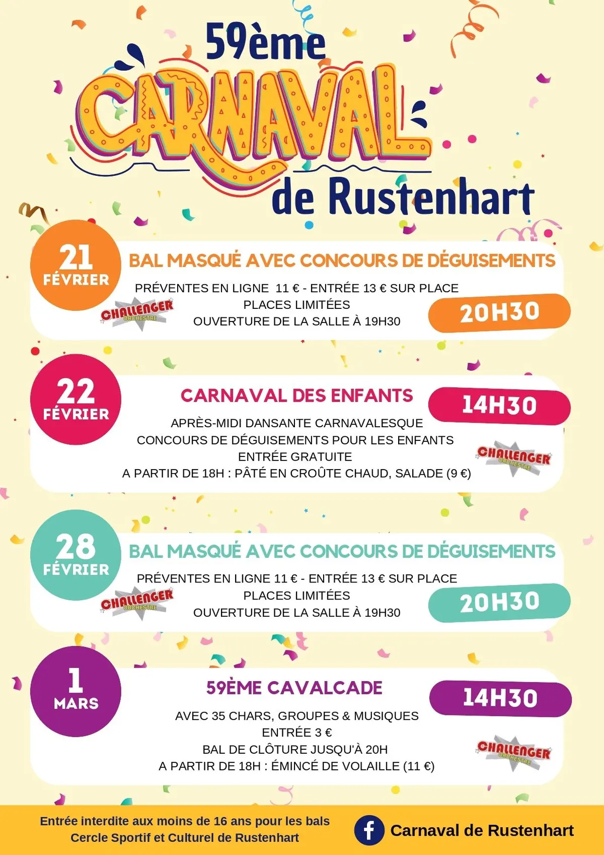 Le programme du Carnaval de Rustenhart 2026