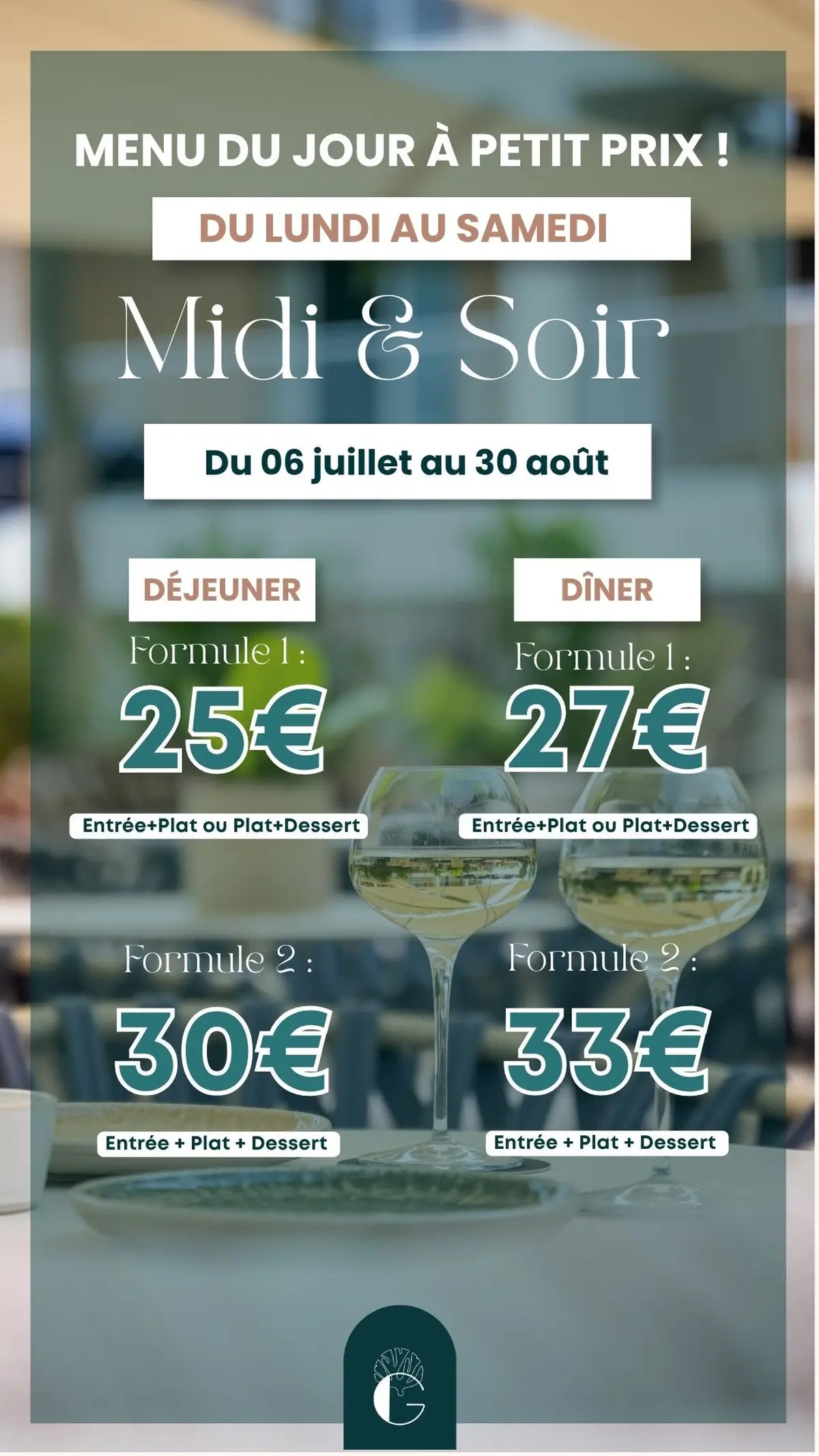 Menu du jour à petit prix tout l'été au restaurant à La Rochelle
