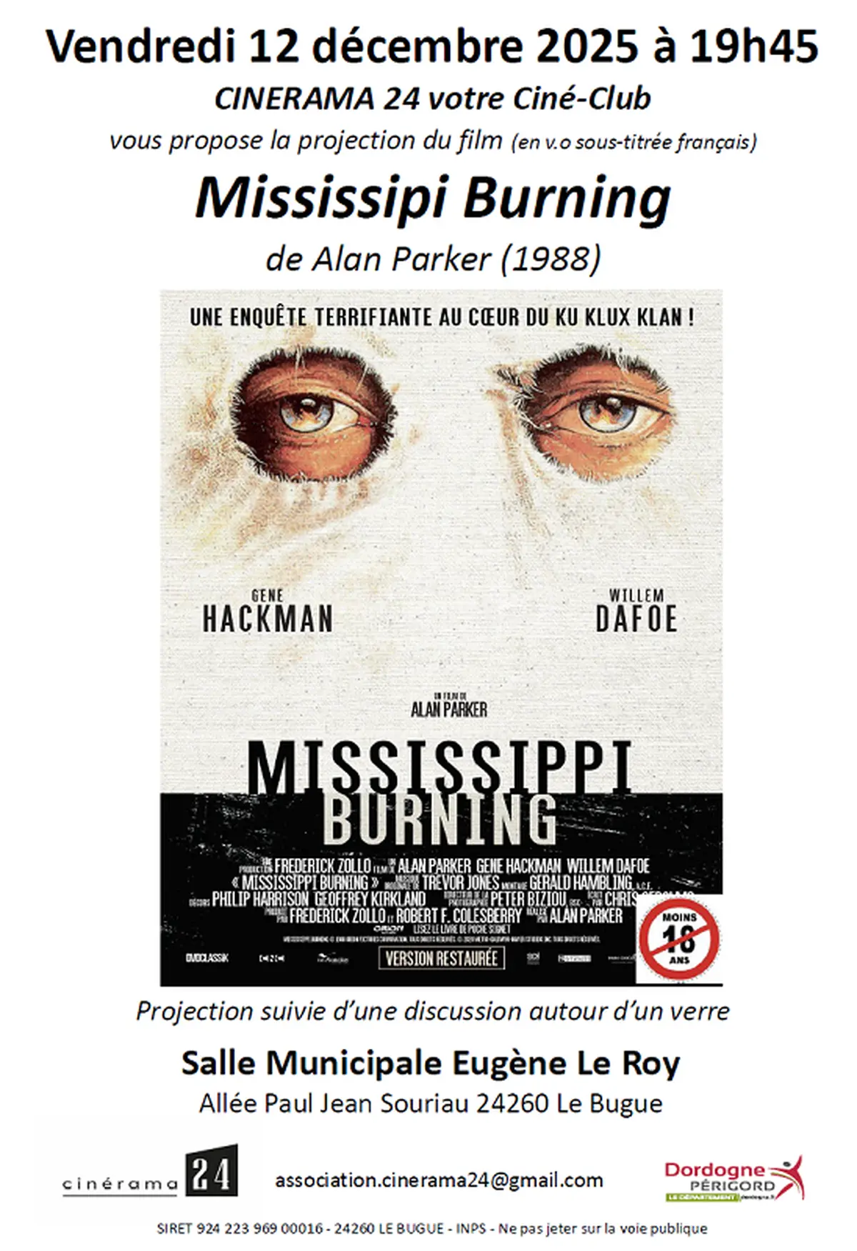 Ciné Club - Mississippi Burning (en V.O sous titrée)