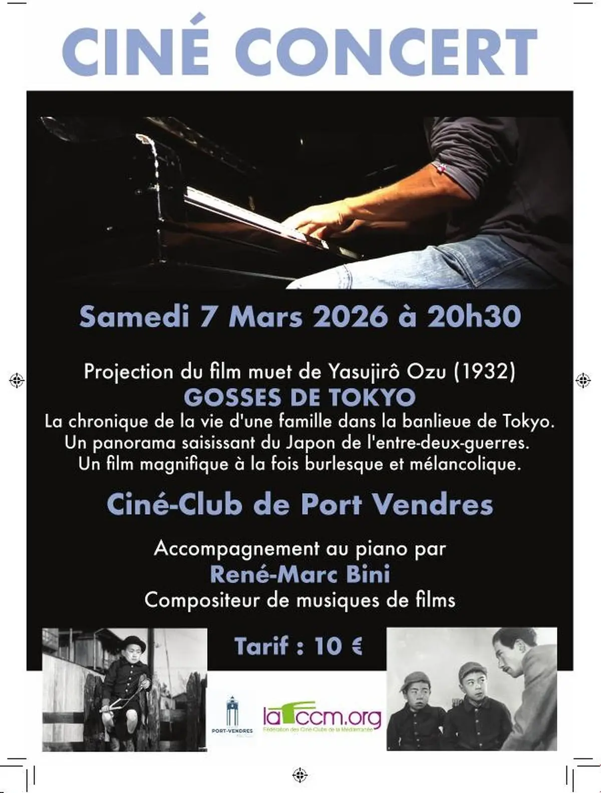 Ciné Concert Avec Le Pianiste René-Marc Bini Gosses De Tokyo De Yasujirô Ozu