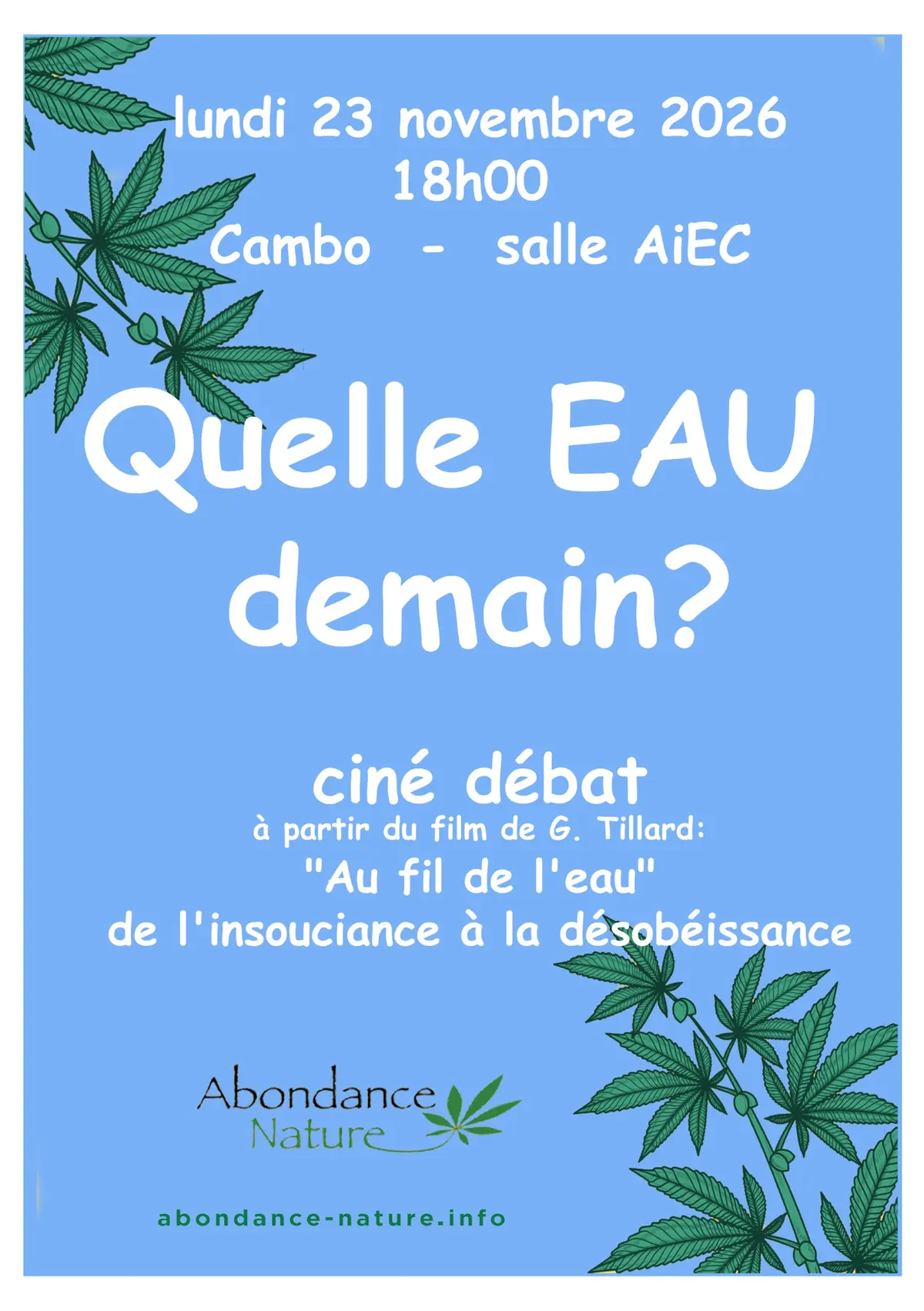 Ciné-débat : thème L'eau potable, de l'insouciance à la désobéissance