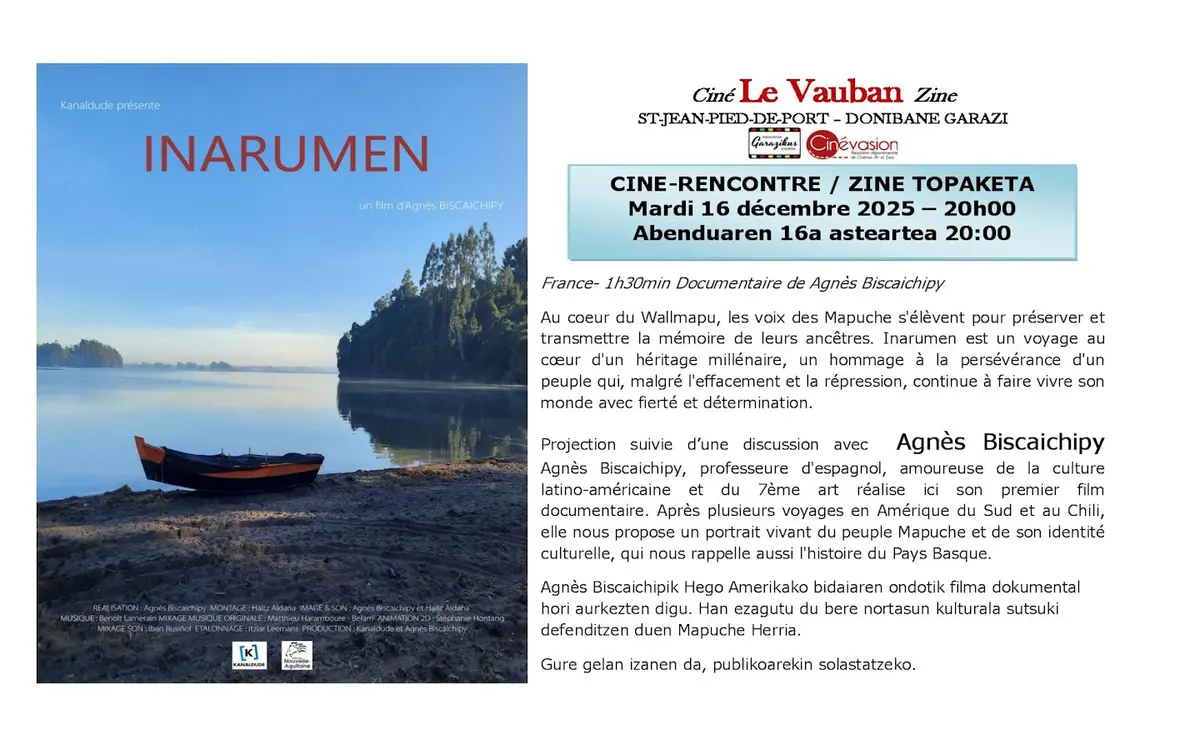 Ciné rencontre documentaire Inarumen. En présence de la réalisatrice : Agnès Biscaichipy