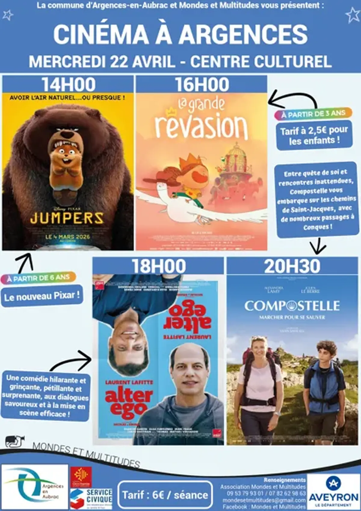 Cinéma : Jumper, La Grande Rêvasion, Alter Ego et Compostelle - Argences en Aubrac