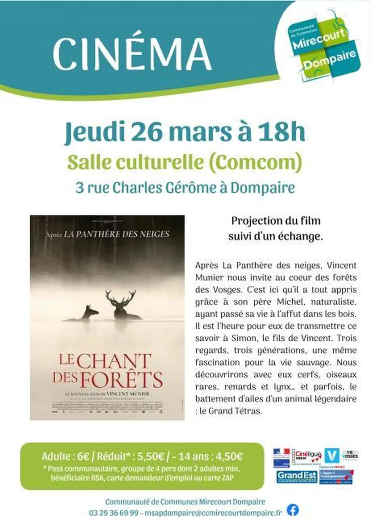 Cinéma - Le Chant des Forêts et séance suivie d’un échange