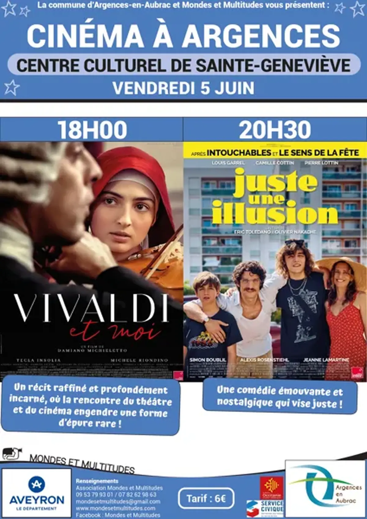 Cinéma : Vivaldi et moi et Juste une illusion - Argences en Aubrac