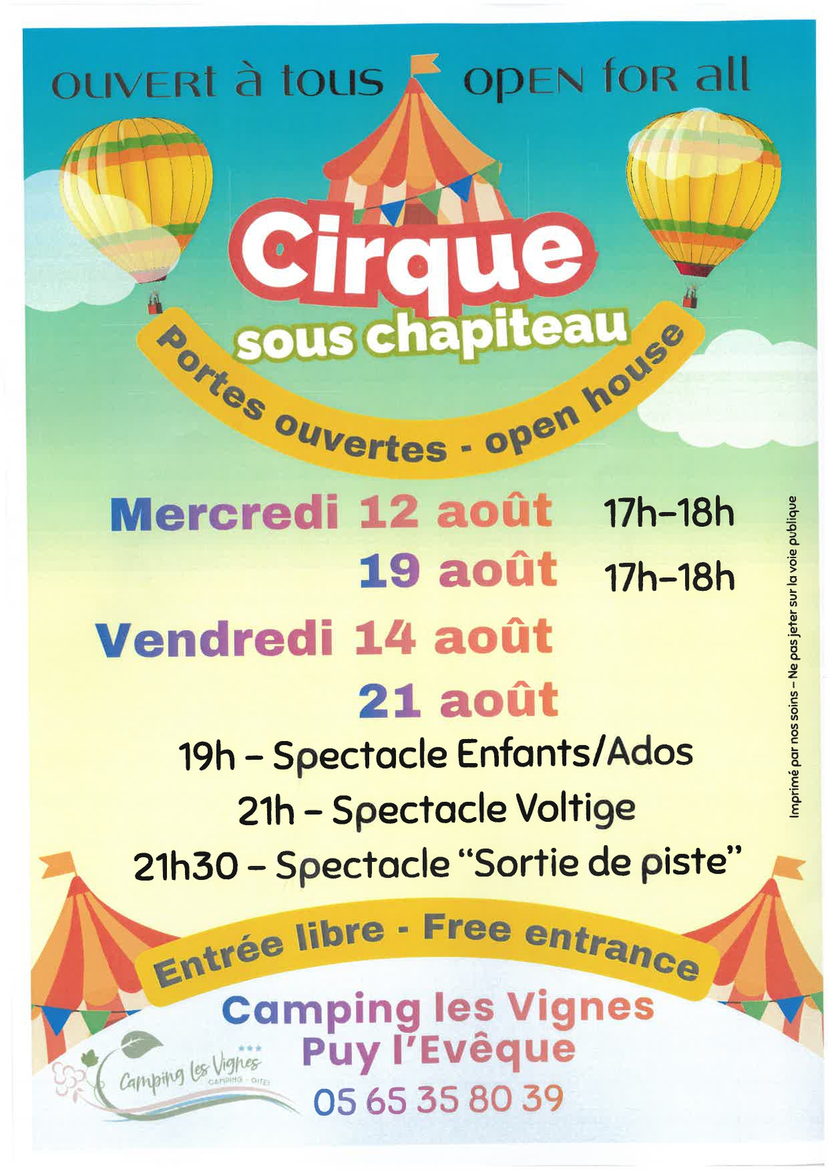 Cirque sous chapiteau au camping les Vignes