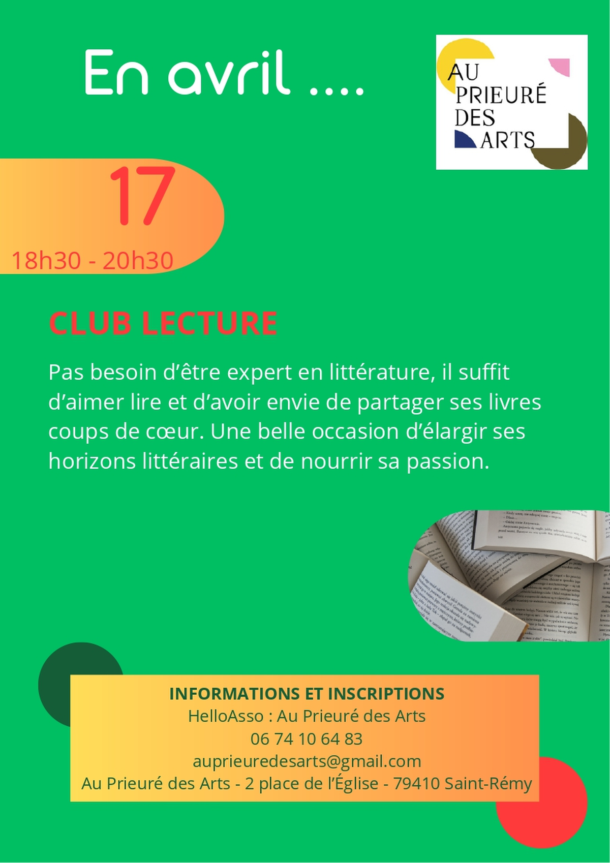 Club lecture au Prieuré des Arts à Saint-Rémy