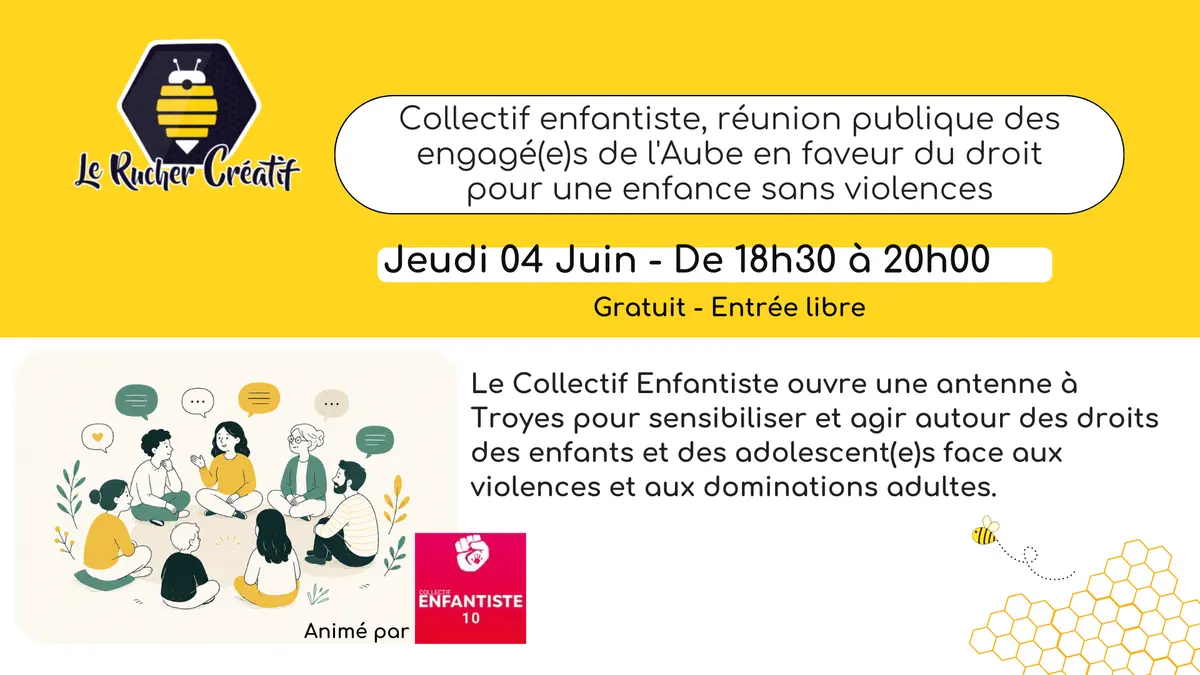 Collectif enfantiste, réunion publique des engagé(e)s de l'Aube en faveur du droit pour une enfance sans violences