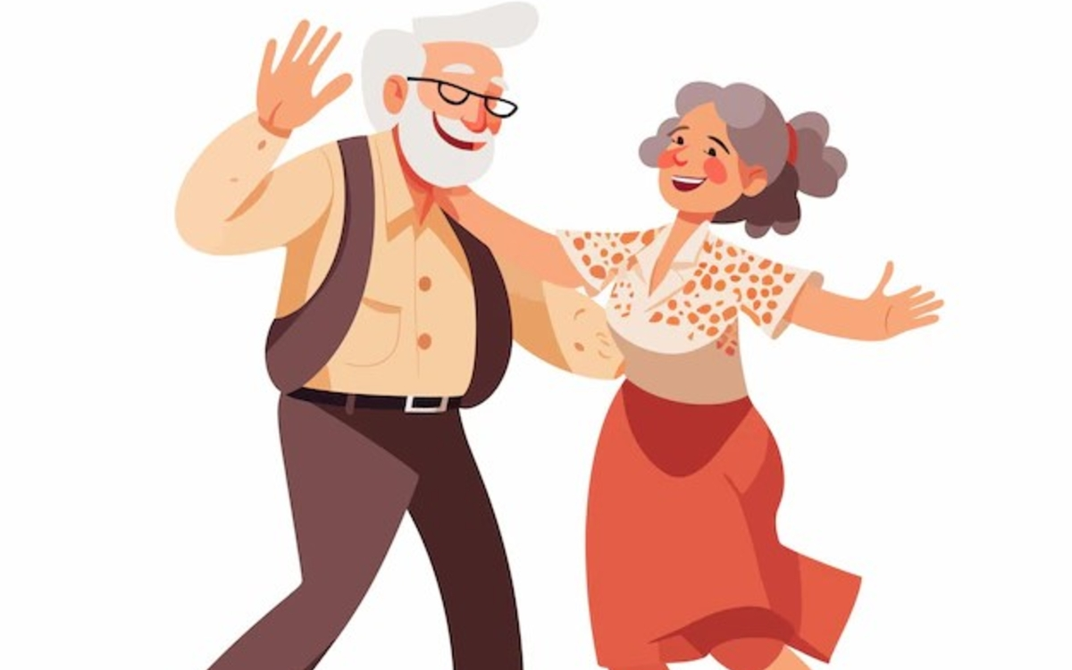 Illustration de deux personnes âgées qui dansent