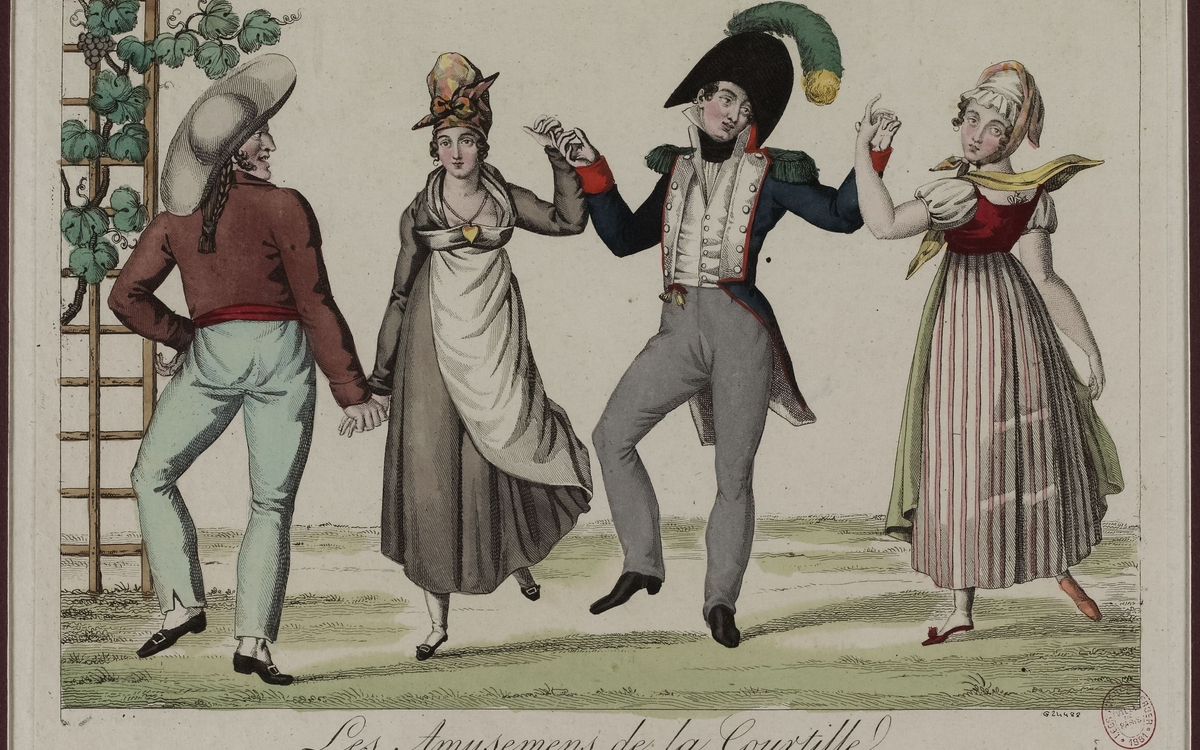 Les amusements de la Courtille, estampe à l'eau-forte coloriée, XIXe siècle