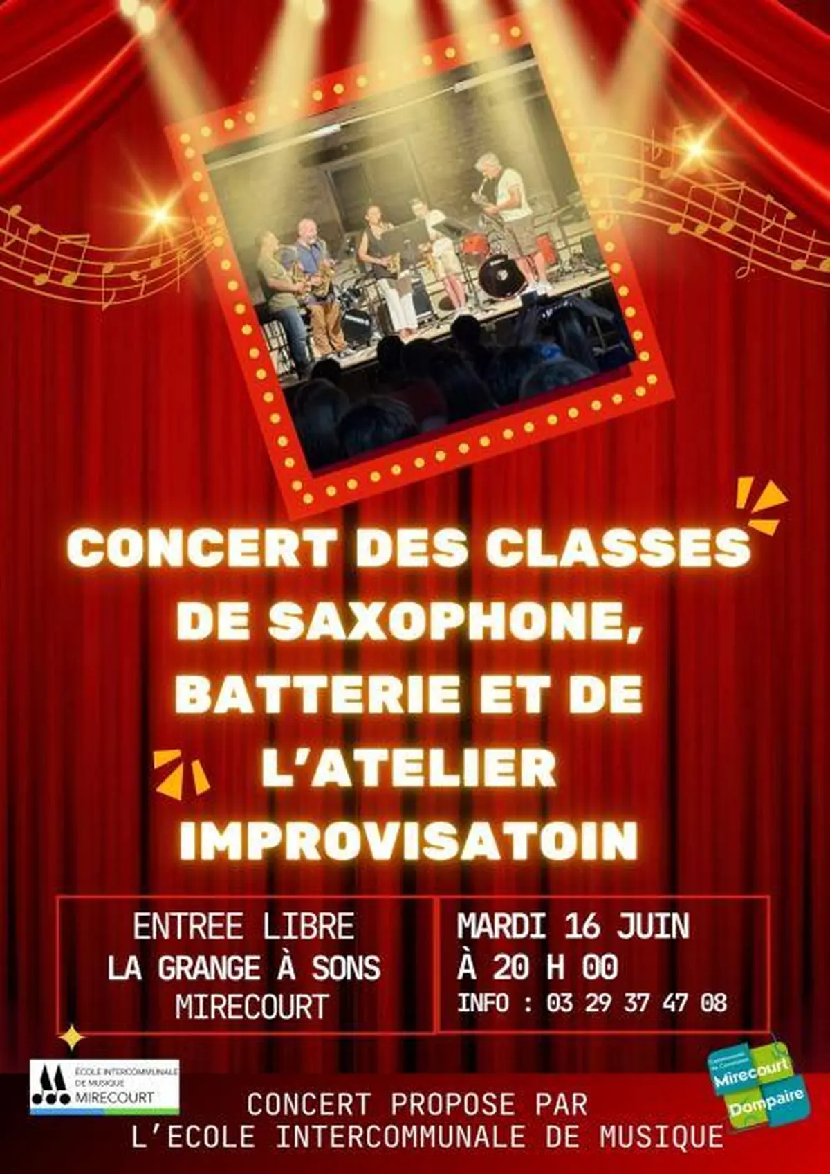 Concert des classes de saxophone et batterie et de l’atelier improvisation