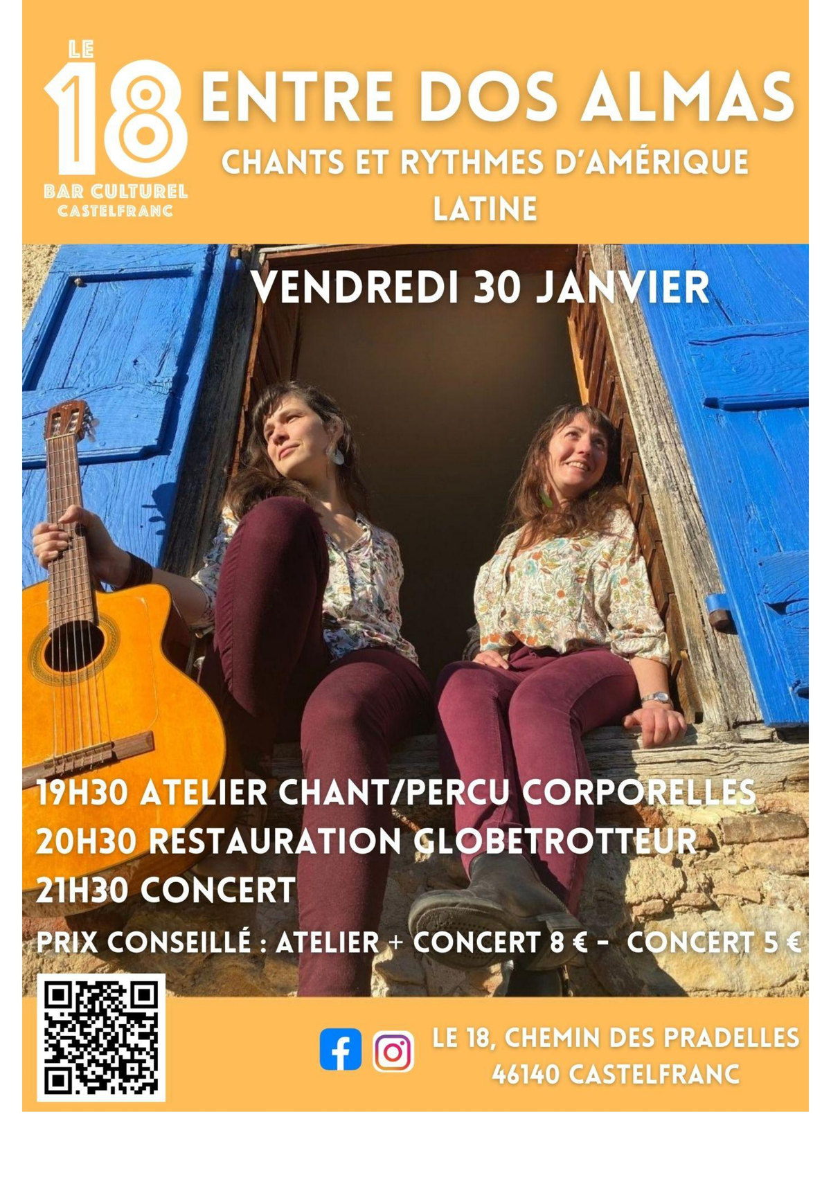 Concert Entre Dos Almas précédé d’un atelier de chant et percussions corporelles au 18