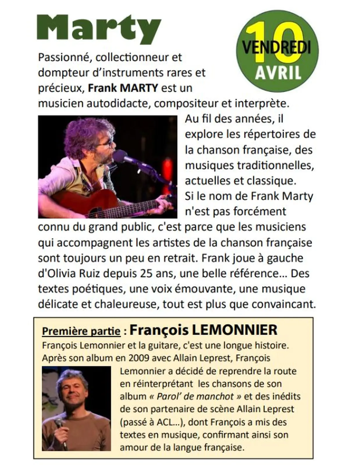 Concert Marty > Agneaux Culture Loisirs