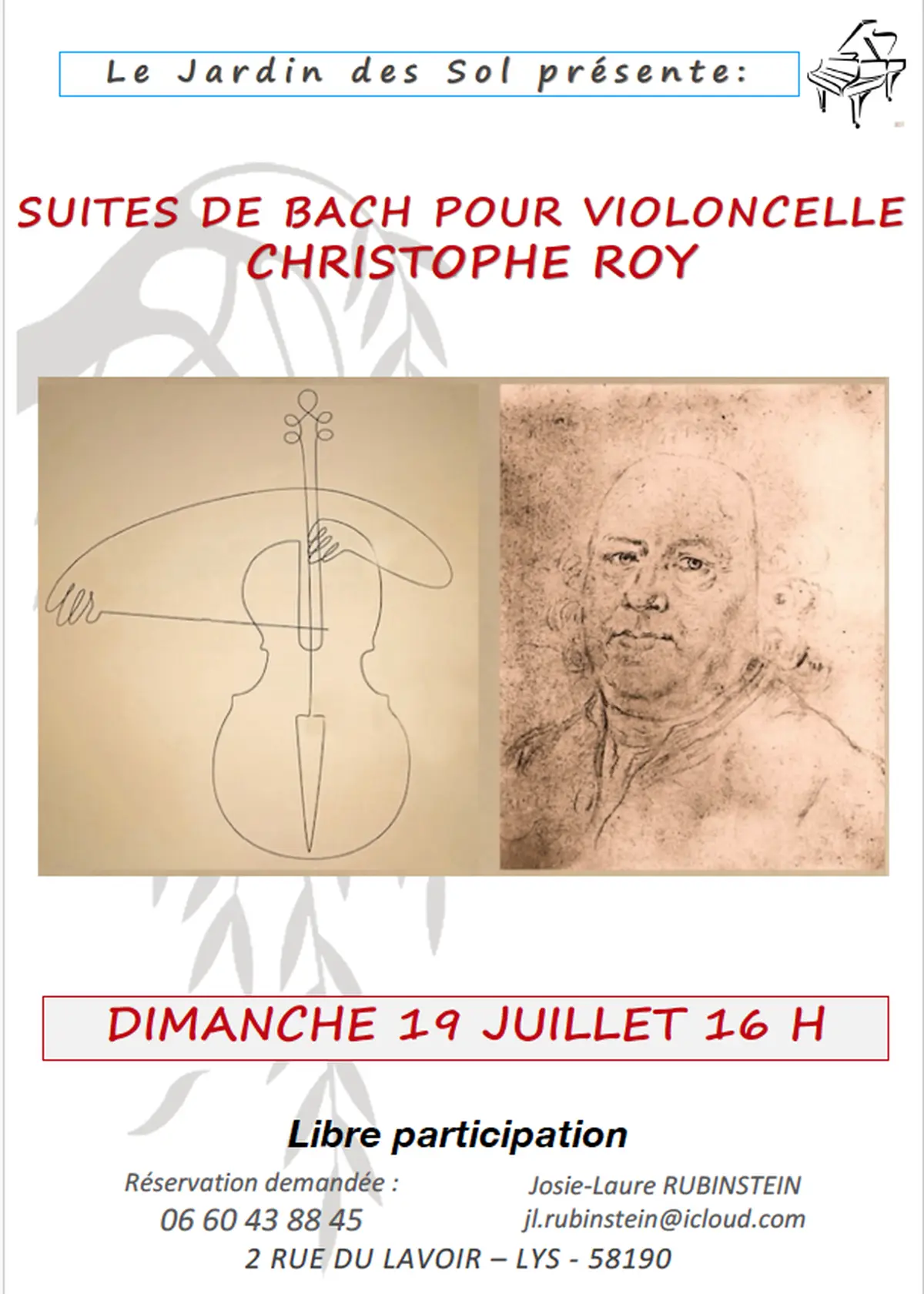 CONCERT: SUITES DE BACH VIOLONCELLE SEUL  par Christophe ROY