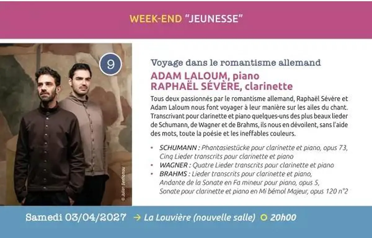 Concerts classiques Epinal - Adam Laloum piano et Raphaël Sévère clarinette
