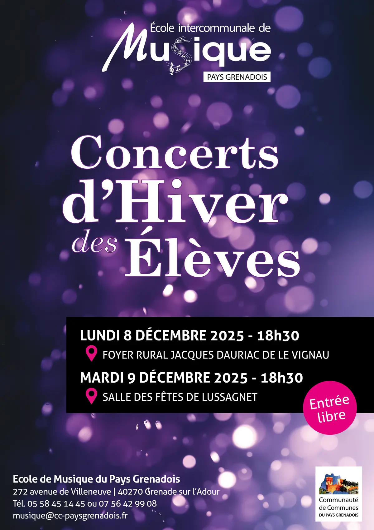 Concerts d'hivers des élèves de l'Ecole de musique du Pays Grenadois