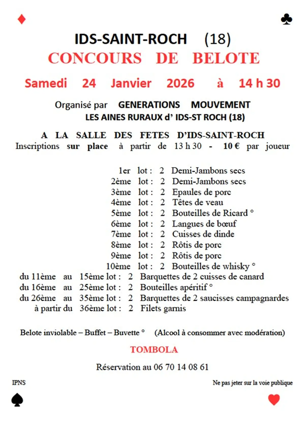 Concours de belote à Ids Saint Roch