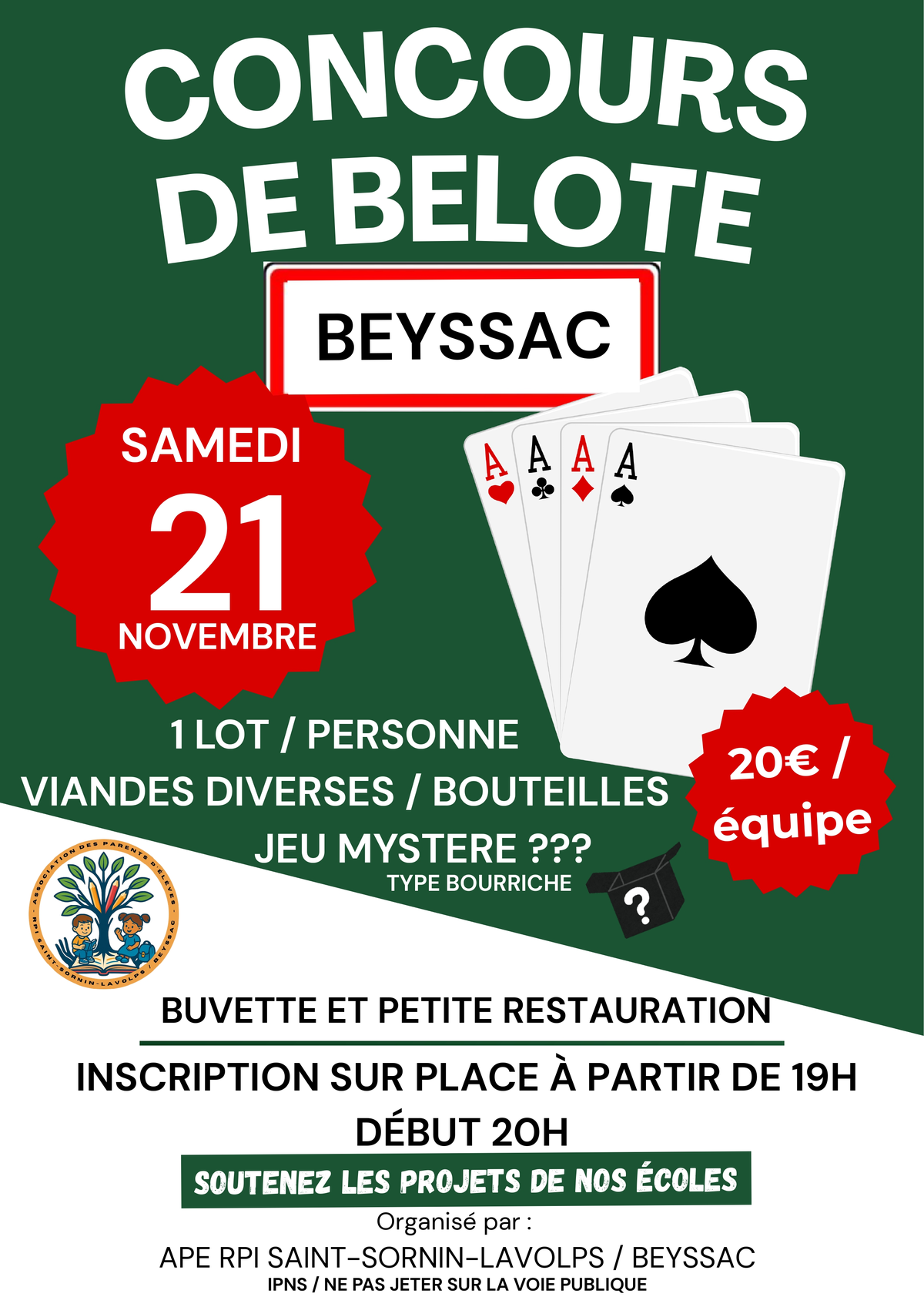 Concours de belote du RPI Beyssac-Saint-Sornin-Lavolps