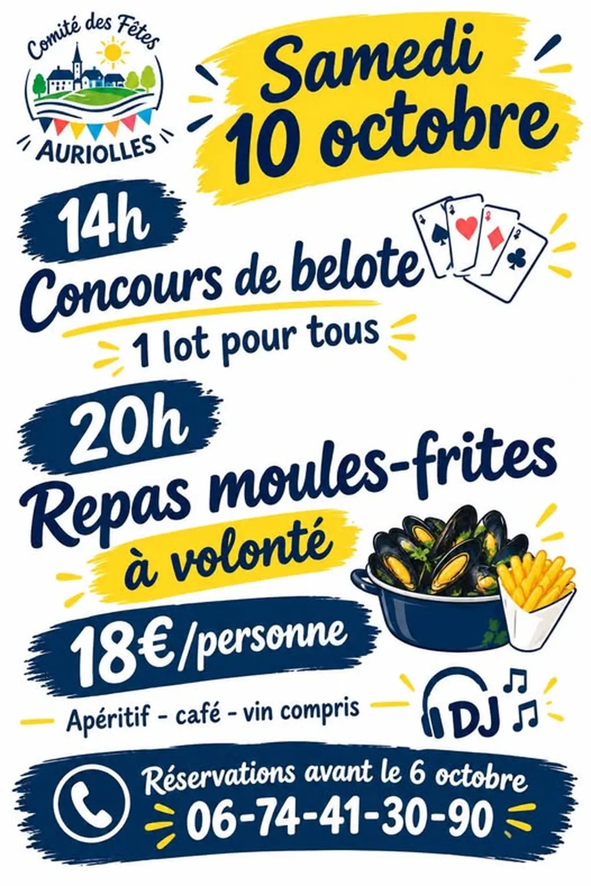 Concours de belote et repas moules-frites par le Comité des fêtes