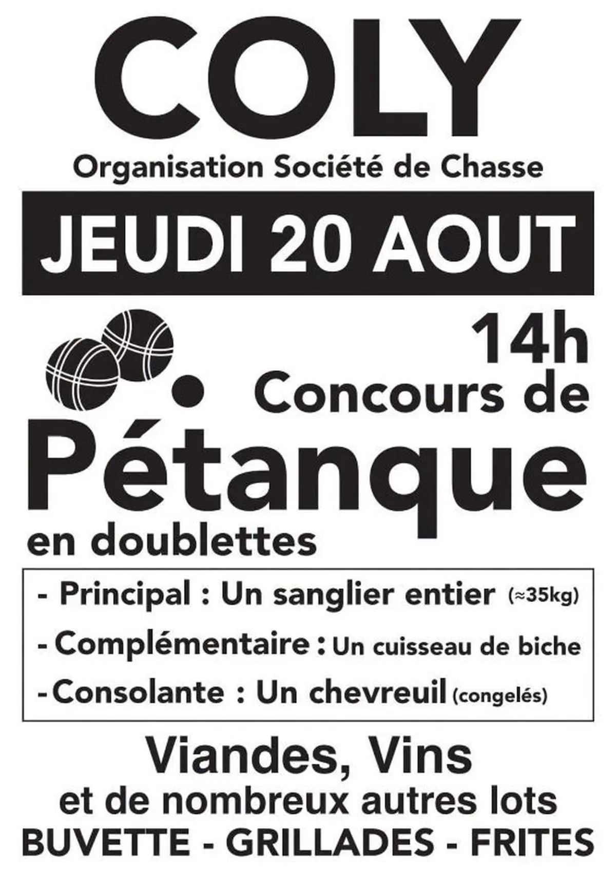 Concours de pétanque en doublette à Coly