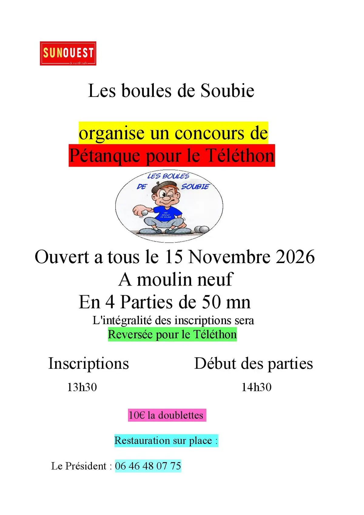 Concours de pétanque pour le Téléthon