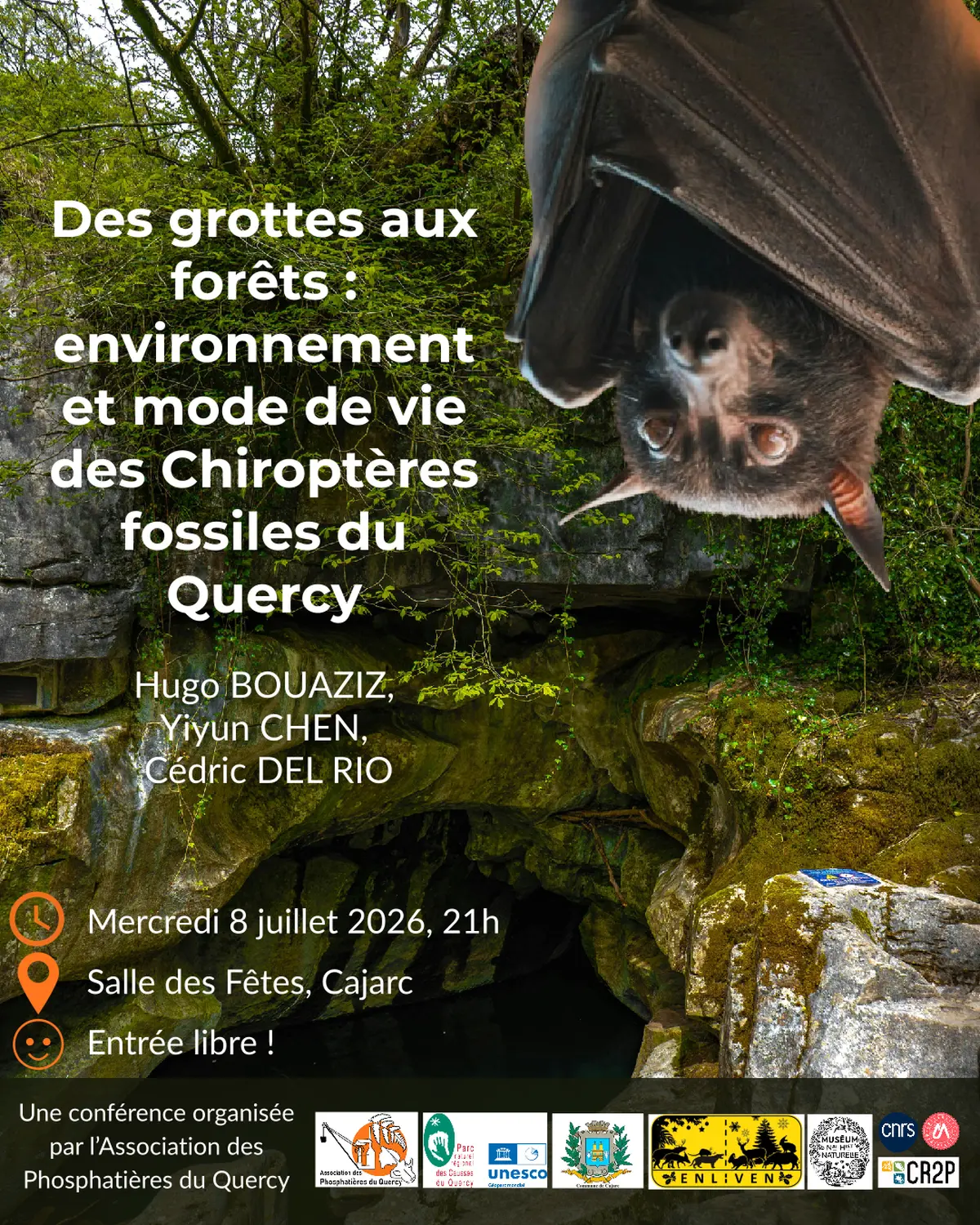 Conférence à Cajarc : Des grottes aux forêts : environnement et mode de vie des Chiroptères ....