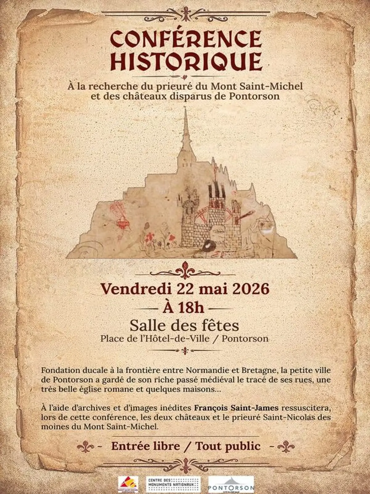Conférence : À la recherche du prieuré du Mont Saint-Michel et des châteaux disparus de Pontorson