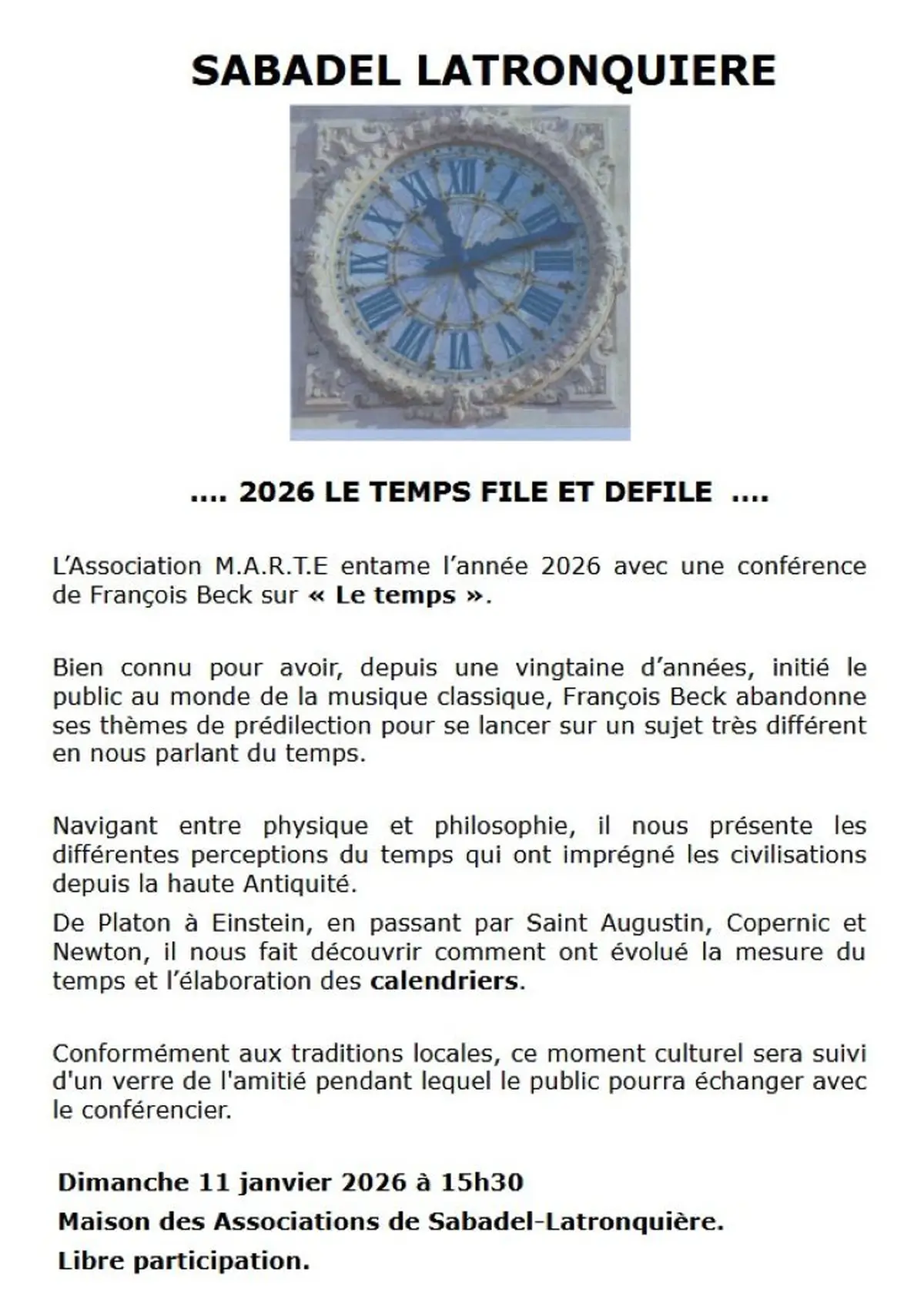 Conférence à Sabadel Latronquière : le temps