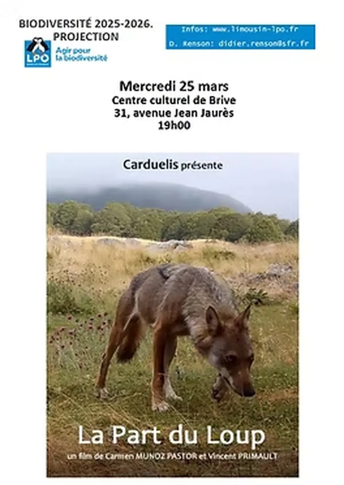 Conférence biodiversité: La part du loup (Centre culturel)