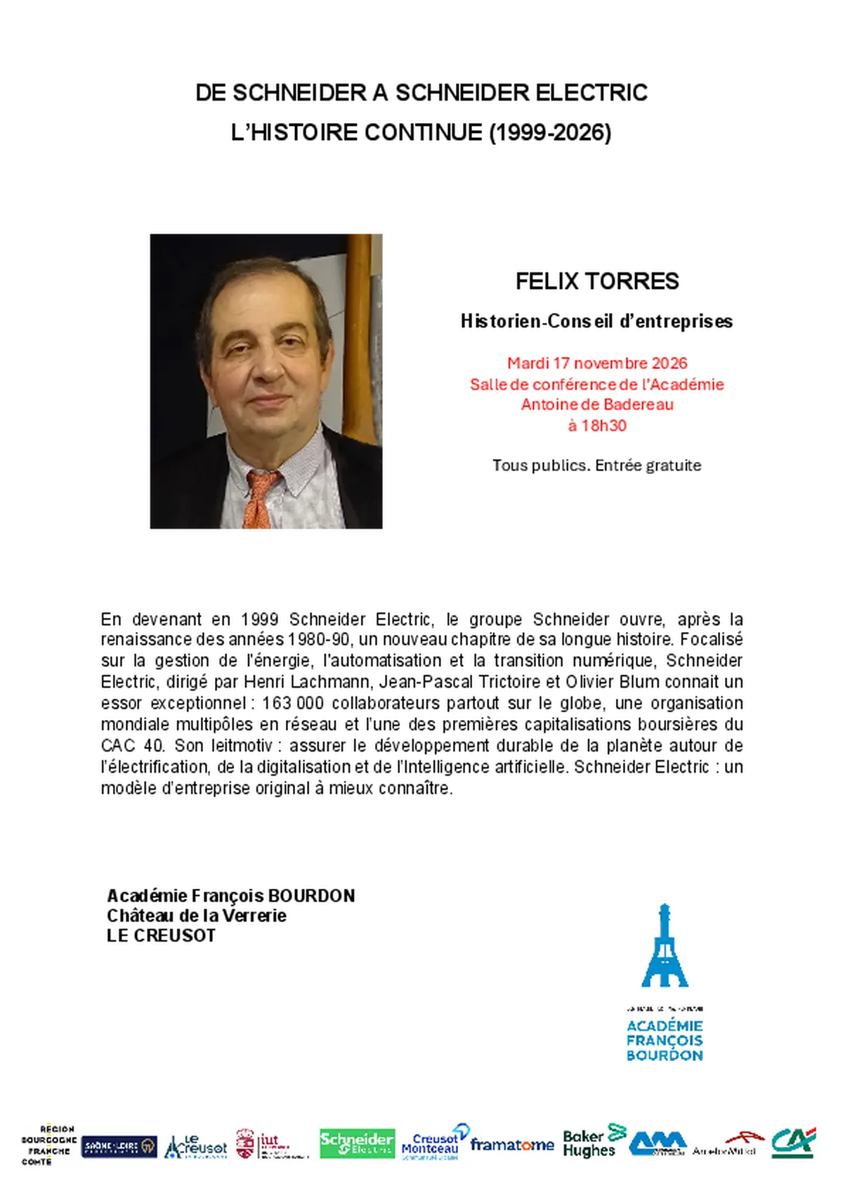 Conférence de Félix TORRES : De Schneider à Schneider Electric : l'histoire continue (1999-2026).