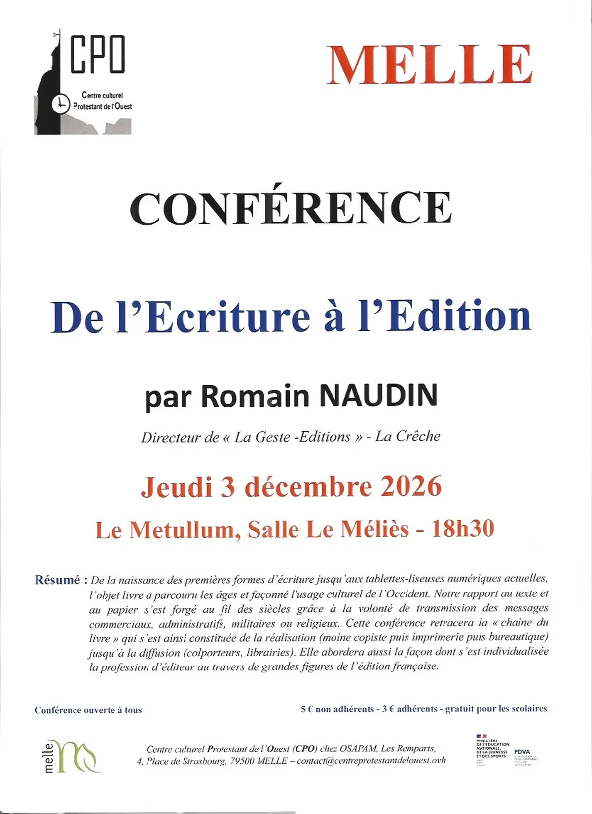 Conférence : De l'Ecriture à l'Edition