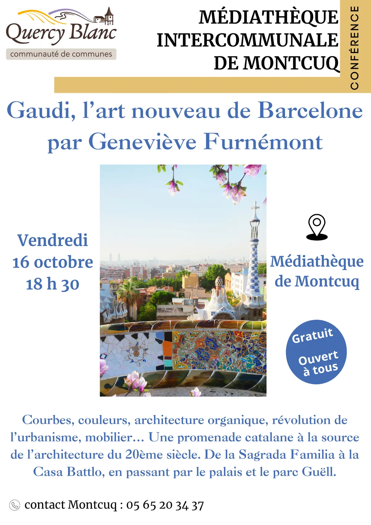 Conférence : Gaudi, l'art nouveau de Barcelone par Geneviève Furnémont