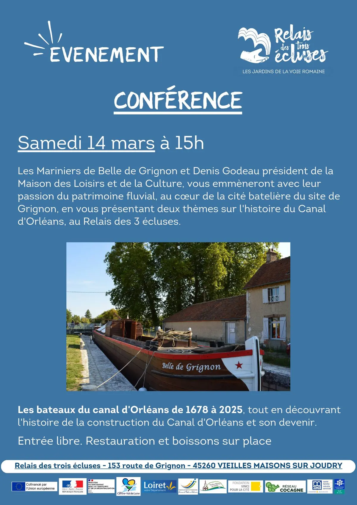 Conférence  Grignon au temps des mariniers et les bateaux du Canal d'Orléans