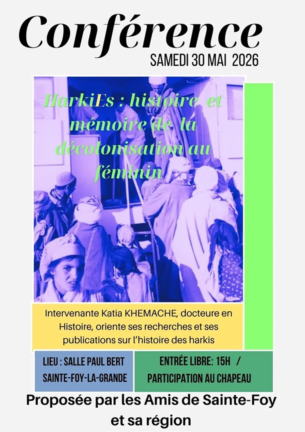 Conférence HarkiEs : histoire et mémoire de la décolonisation au féminin organisée par Les Amis de Sainte-Foy et sa Région