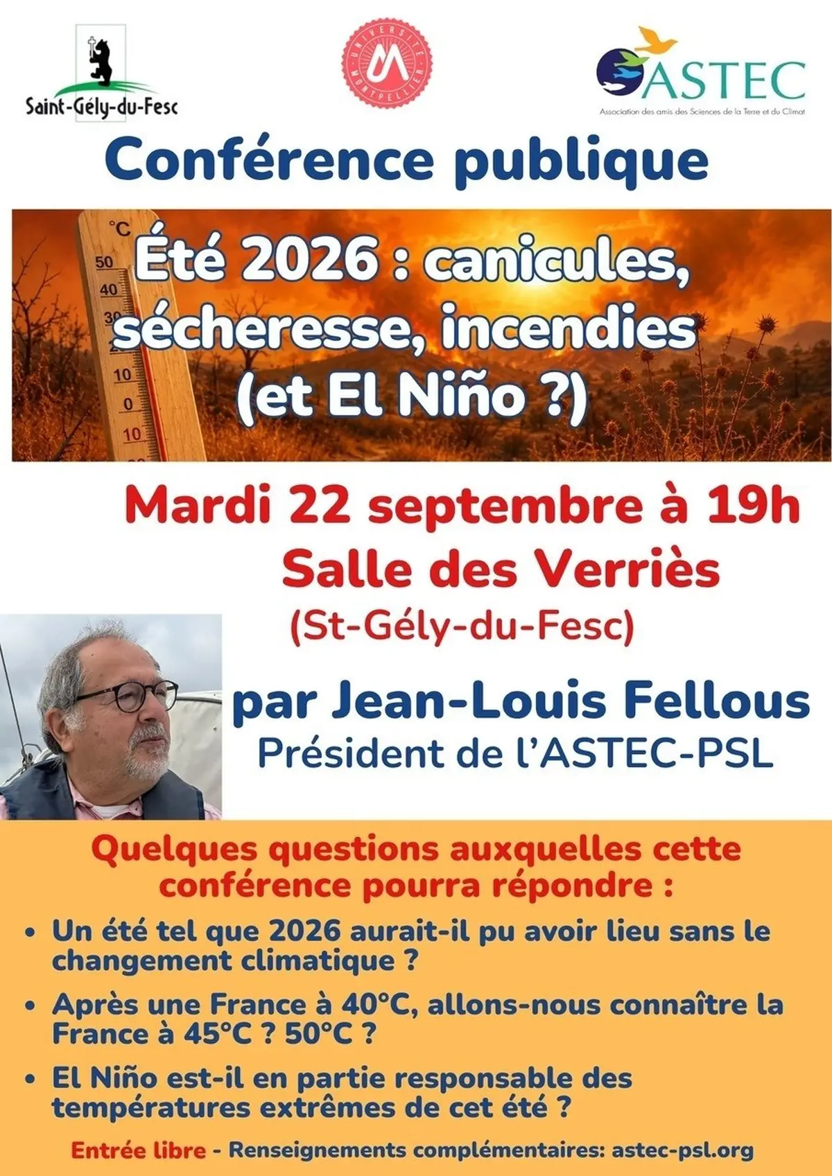 Conférence L'été 2026 : canicules, sécheresse, incendies (et El Niño ?).