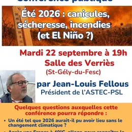 Conférence L'été 2026 : canicules, sécheresse, incendies (et El Niño ?).