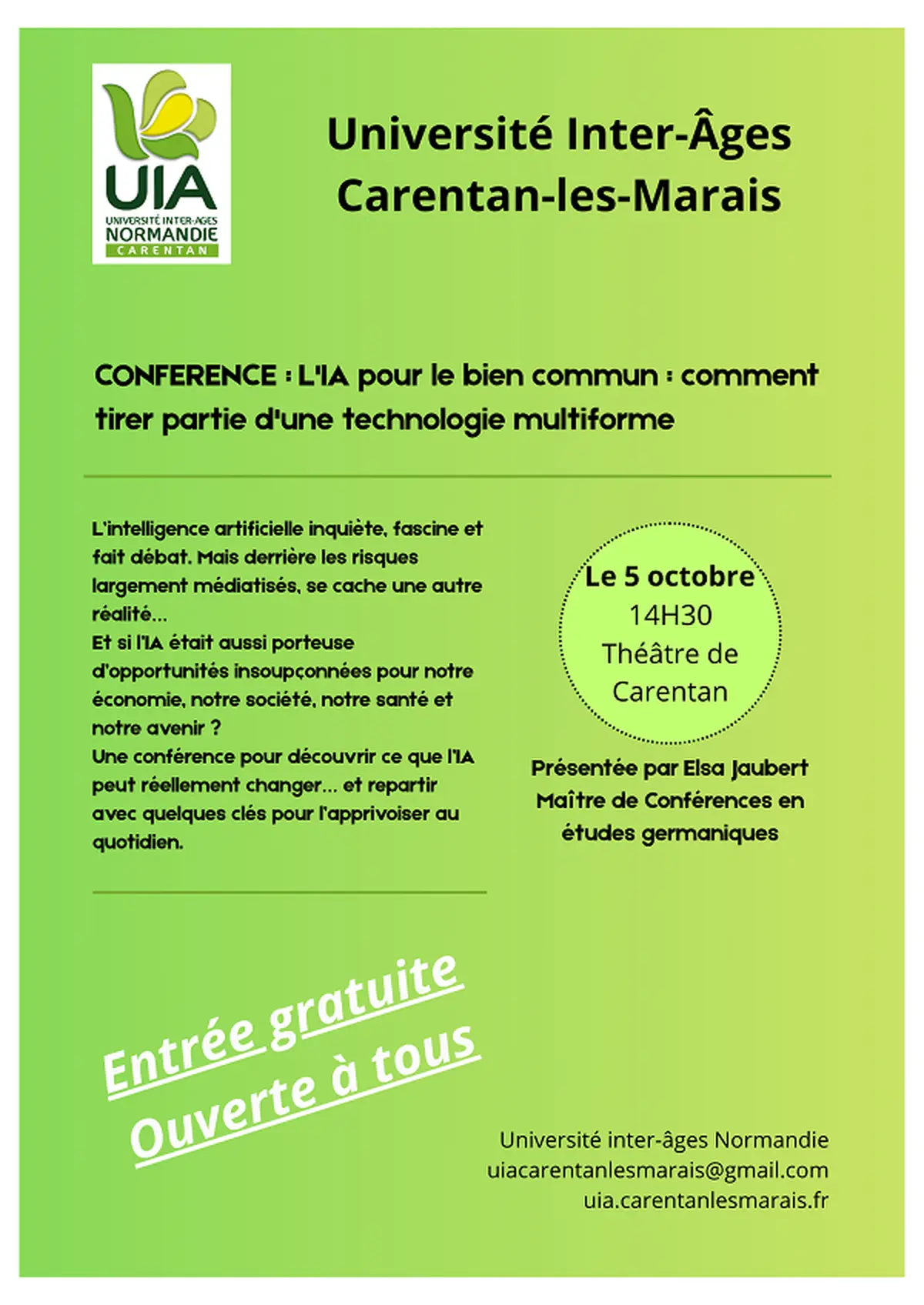 Conférence « L’intelligence artificielle au service du bien commun »  Comment tirer parti d’une technologie multiforme ?
