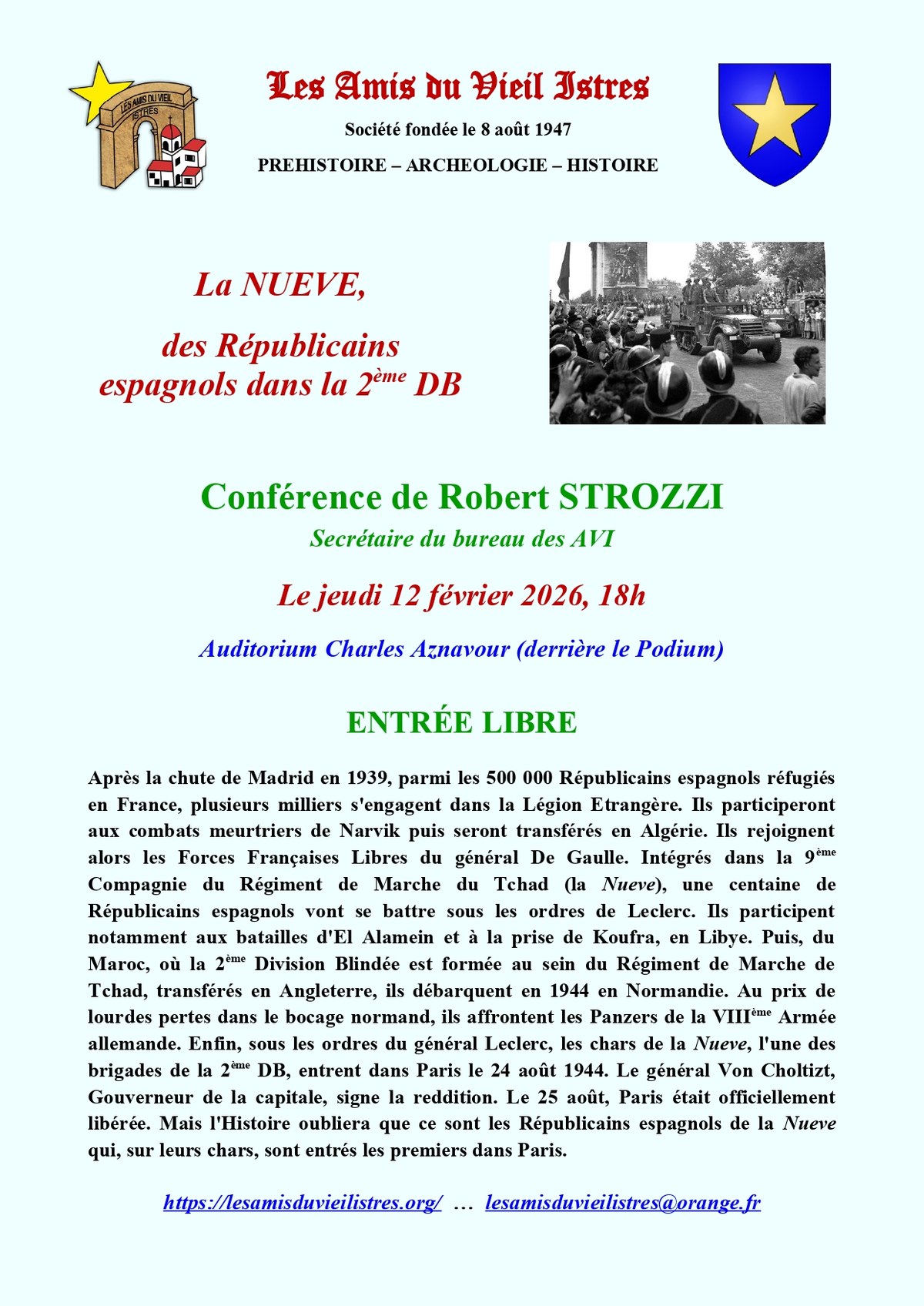 Conférence La NUEVE, des Républicains espagnols dans la 2ème DB par Robert Strozzi