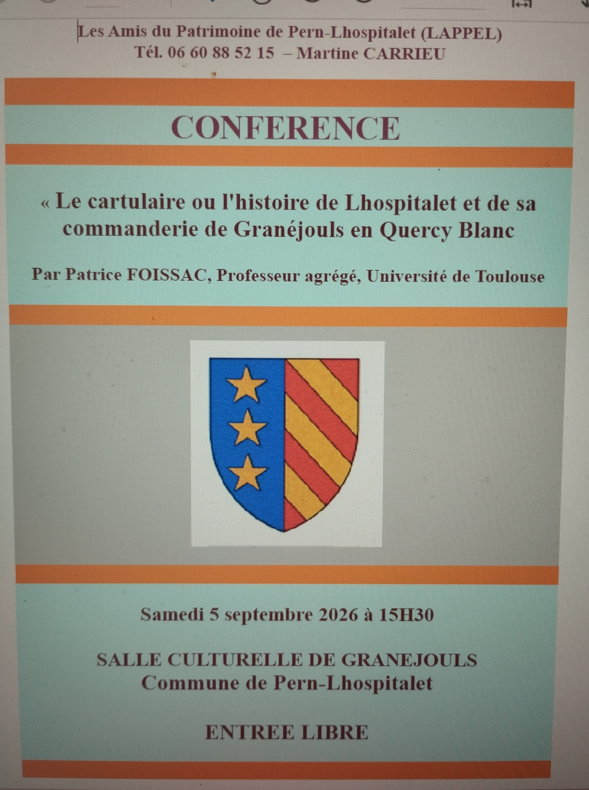 Conférence : Le cartulaire de Lhospitalet ou l'histoire du village et de sa commanderie de Granéjouls au Moyen-Age