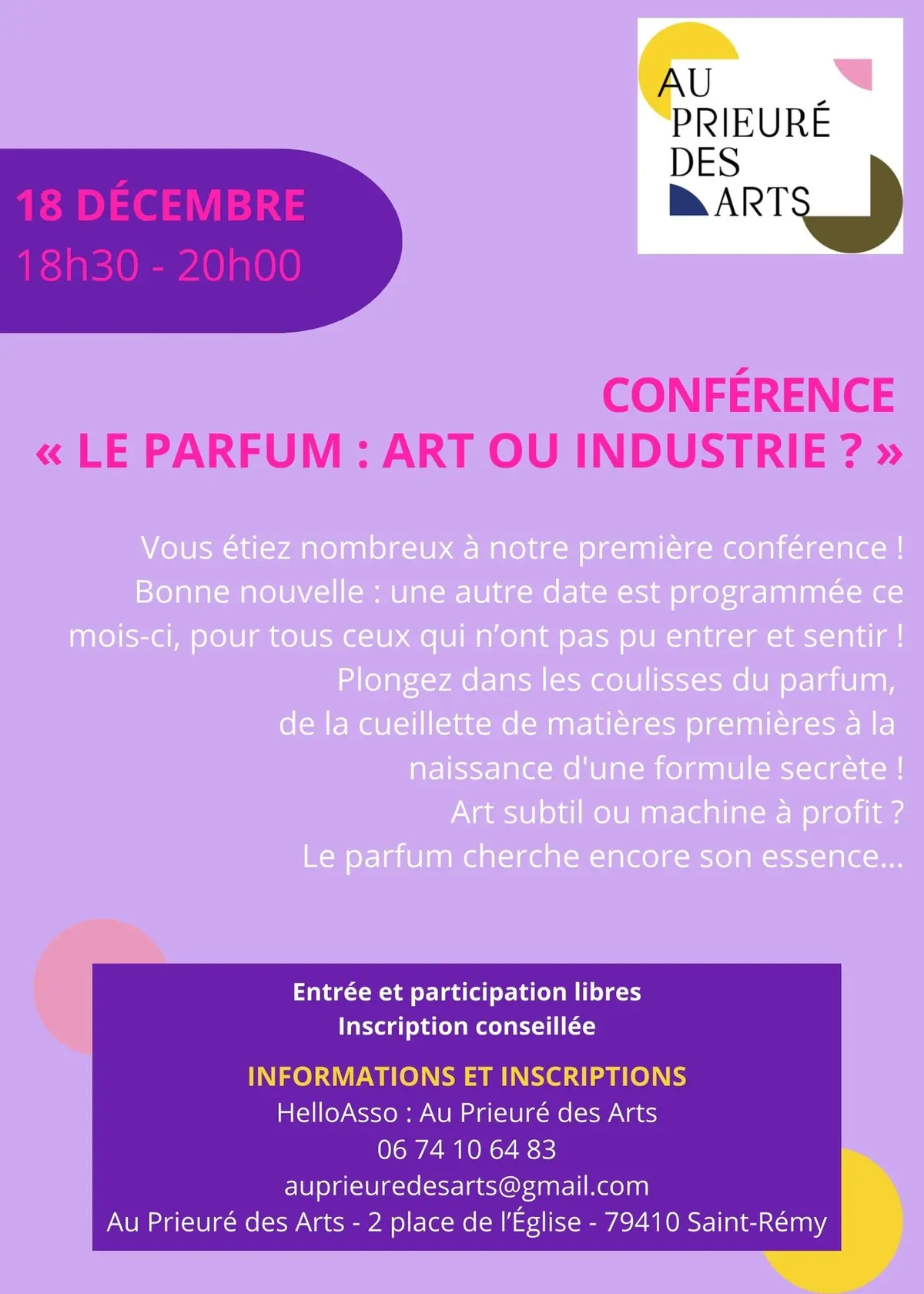 Conférence « Le parfum : art ou industrie ? » au Prieuré des Arts à Saint-Remy